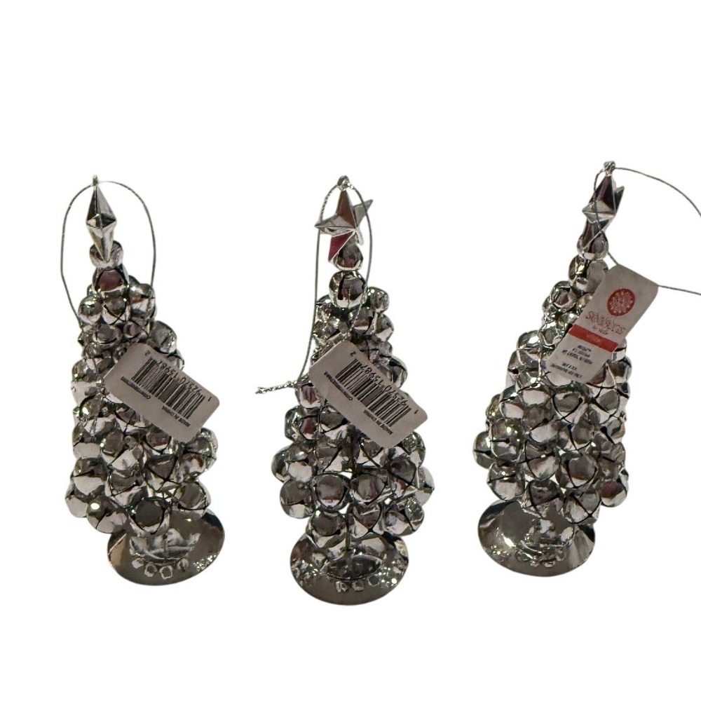 Seasons by Nicole Silver Jingle Bell Christmas Tree Ornaments Set of 3 Star Top